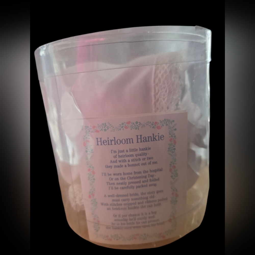 Heirloom Hankie Baby Bonnet Pink Lace‎ Christening Keepsake Memory Piece